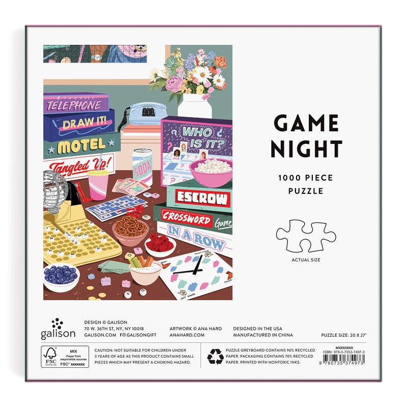 جاليسون لغز Galison Game Night 1000 قطعة في صندوق مربع من Galison - 27 بوصة × 20 بوصة لغز مصور بشكل جميل قطع سميكة وقوية نشاط ممتع وصعب للبالغين فكرة هدية فريدة من نوعها! - Image 3